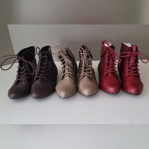 Lot Breckelles Stylish Lady's Lace-Up Ankle Booties - Brown, Tan, & Red Size 7.5